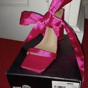 Hot pink satin ankle wrap sandals  size 6.5